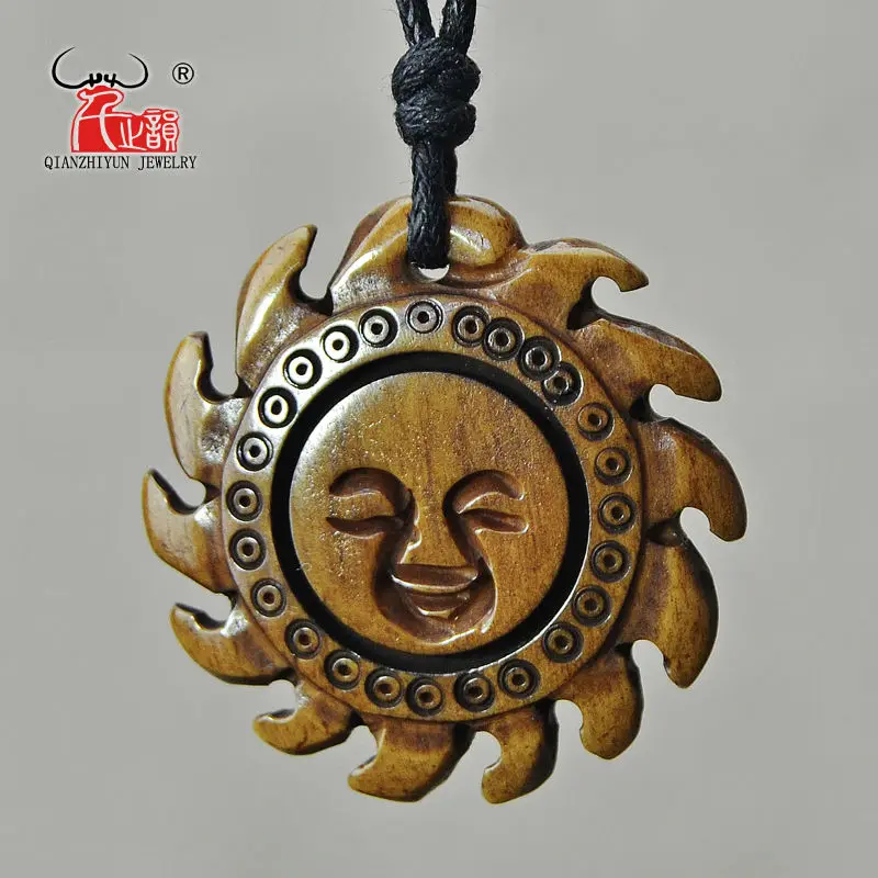 GX064 Hot Sale New Zealand Maori pendant Primitive tribes jewelry Handmade Carved sun totem necklace yak bone necklaces