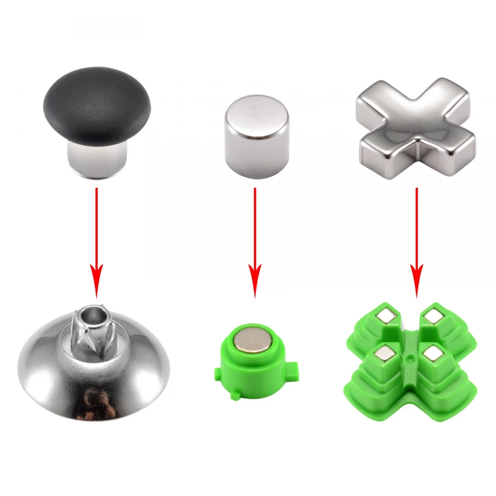 eXtremeRate Magnetic Metal Bullet Buttons Dpads Aluminium Thumbstick Adustable Height Repair Parts for PS4 Controller All Models