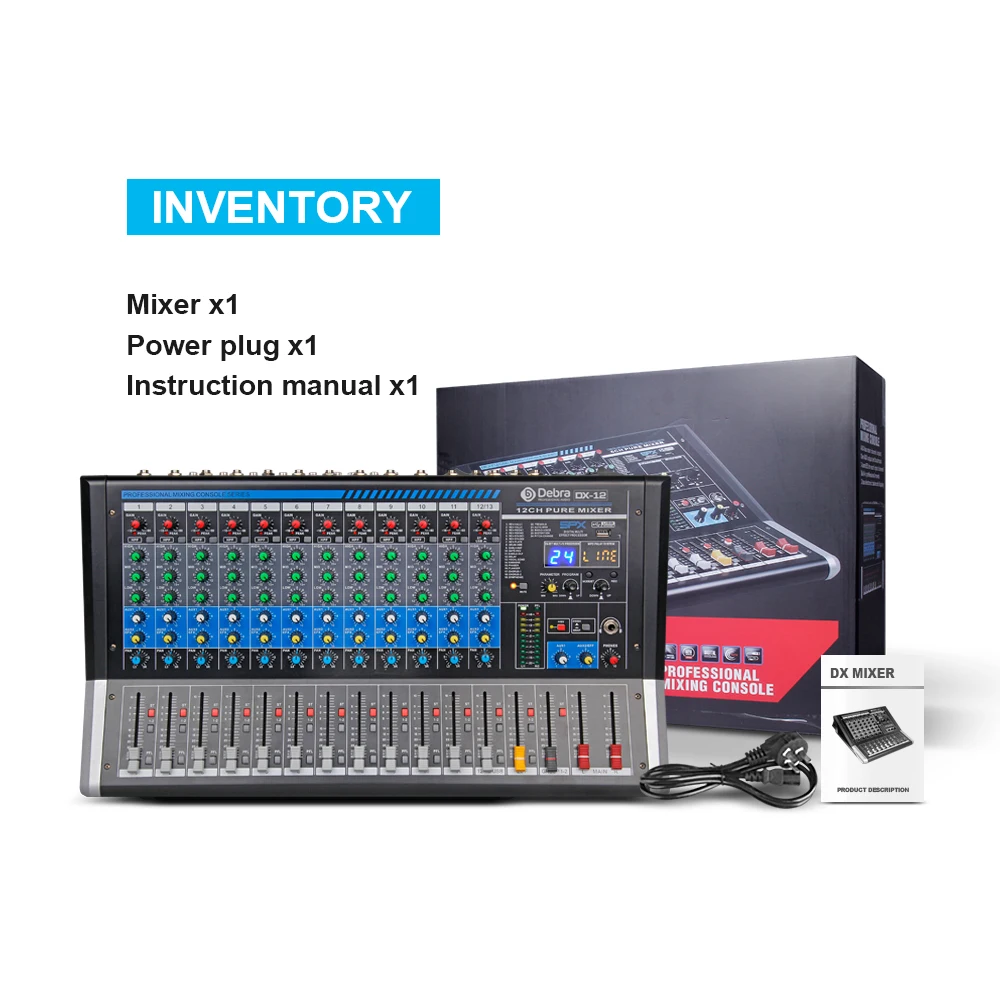 ديبرا الصوت DX-12 12 قناة جهاز مزج الصوت DJ تحكم مجلس الصوت مع 24 DSP تأثير USB بلوتوث XLR جاك Aux المدخلات