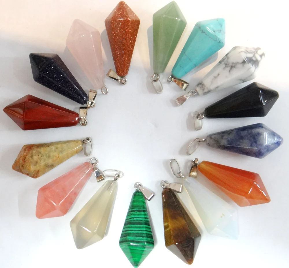 Natural stone Turquoises Quartz Crystal tiger eye opal pendulum Hexagonal pyramid pendant for diy Jewelry making necklace 12pcs