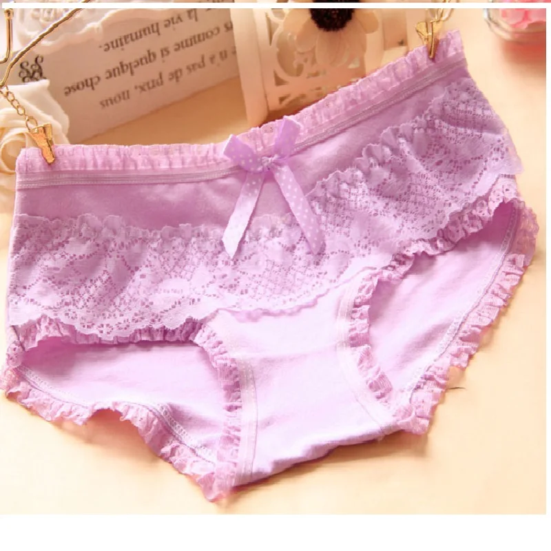 New Women\'s cotton Underwear lace bow cute 13 Color Candy Middle Waist Panties Women And girl\'s Sexy Lingerie Sexy Briefs