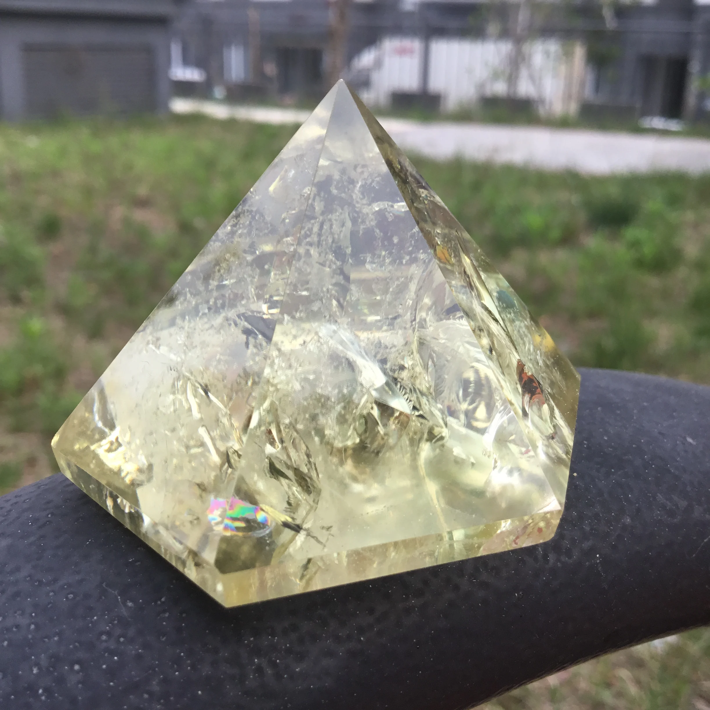 

6 sides Natural quartz crystal polytope Citrine quartz crystal pyramid Yellow crystal reiki pyramid