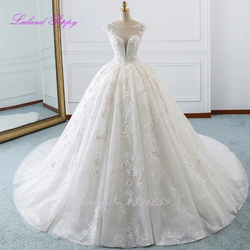 

Lceland Poppy Scoop Neck Sleeveless Ball Gown Wedding Dresses Lace Appliques Vestido de novia Bridal Gowns with Flowers