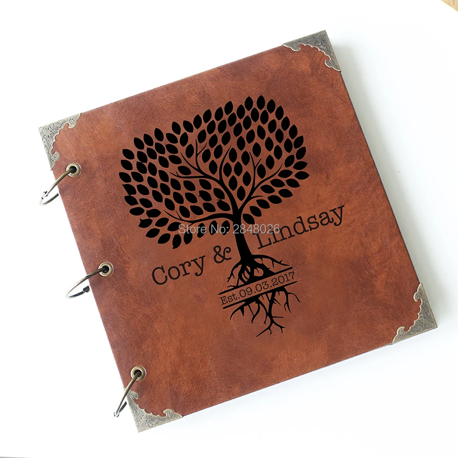 Custom Wedding Tree Leather Guest Book /Personalized Destination Map Album /Wedding Guestbook/ guest book