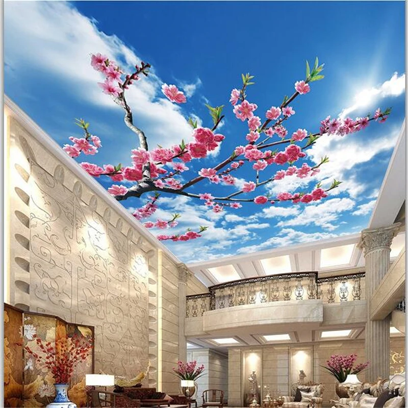 

wellyu Custom wallpaper 3d beautiful fresh blue sky white clouds living room bedroom ceiling roof fresco обои wall paper mural