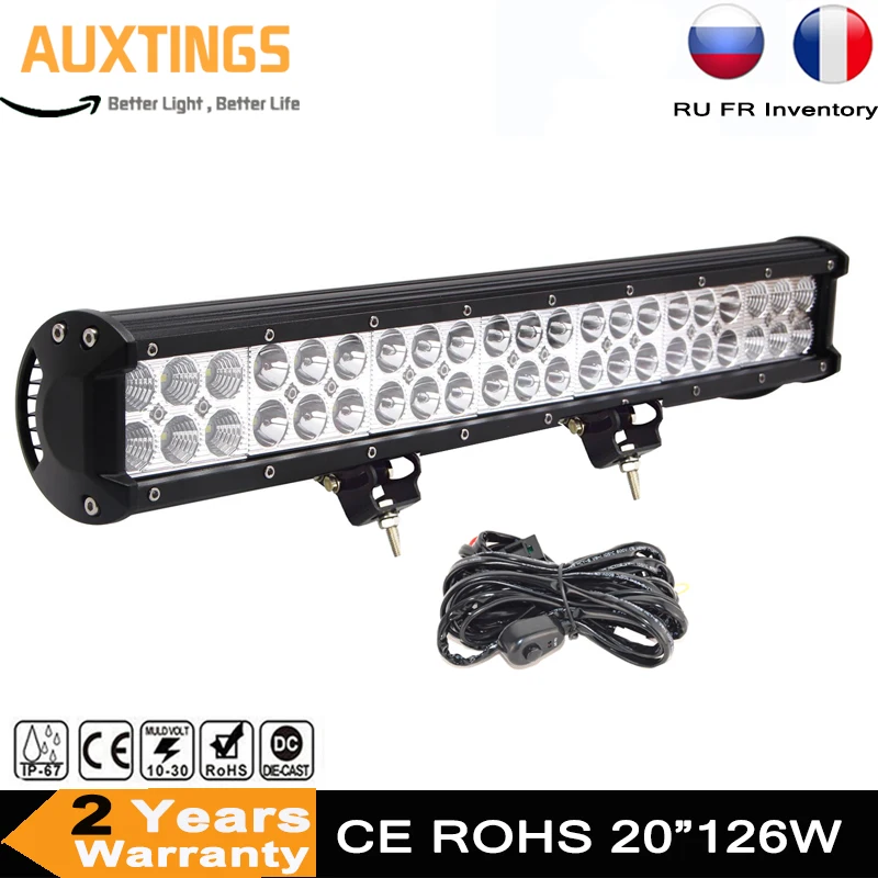 

12v 24V led work light bar 20 Inch 126W Combo Beam Offroad Led light Bar led driving lamp for ATV 4WD 4x4 Car Tractor Boat