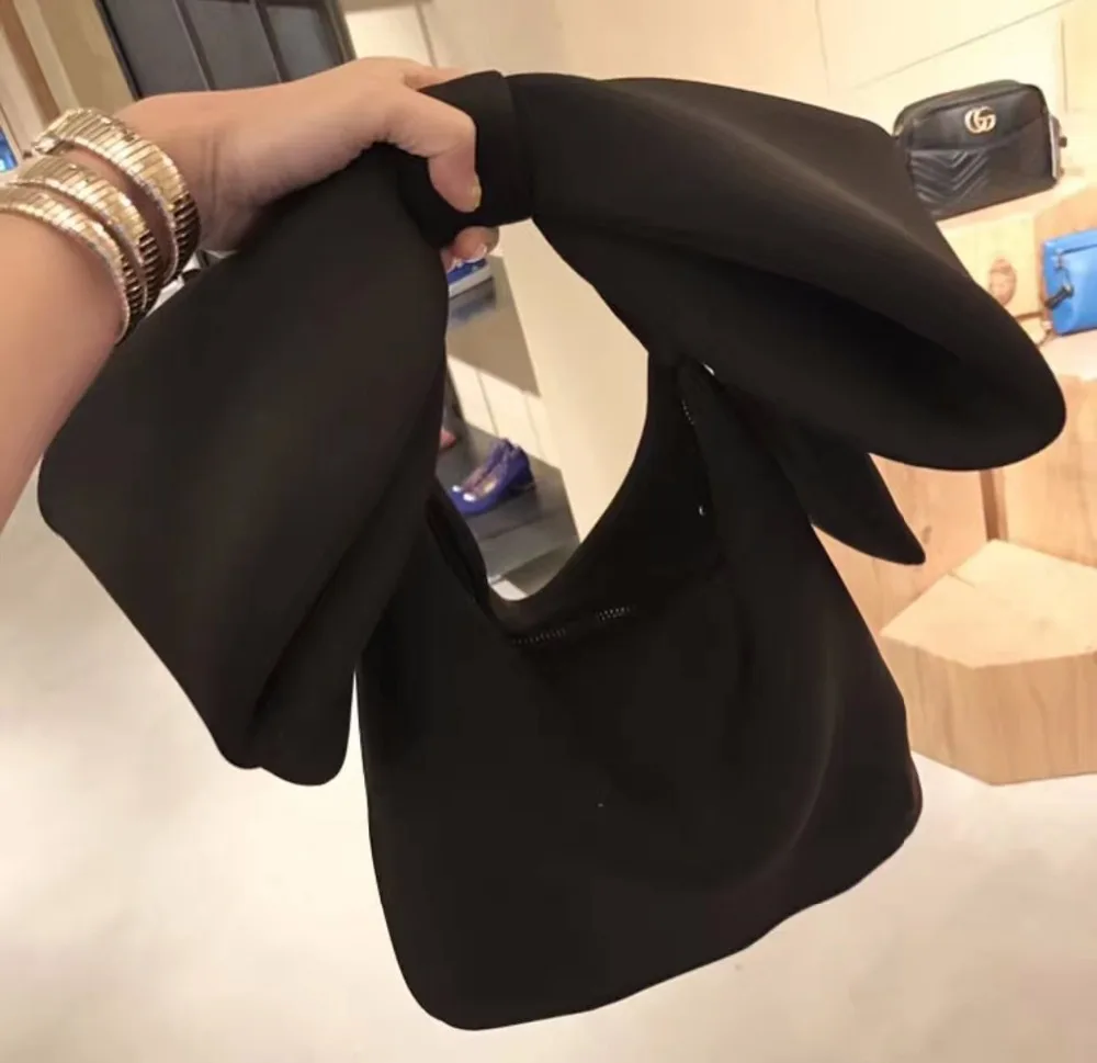 Bolso de mano de algodón espacial para mujer, bolso de mano para boda, cóctel, fiesta, Bowknot, estilo coreano, negro, Vintage, elegante, a la moda