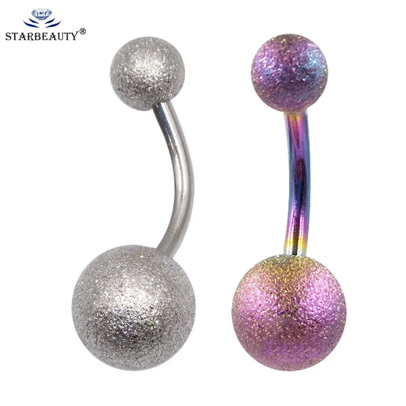 1Pc Frosted surface 14g 3/8 Belly Button Ring Navel Ring Surgical Steel Banana Bar Stud Hand Painted 14G Belly Button Ring