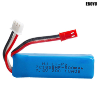 EBOYU 7.4V 500mAh 20C Lipo Battery 2s with Connecting Cable for WLtoys A202 A212 A222 A232 A242 A252 4WD RC Car