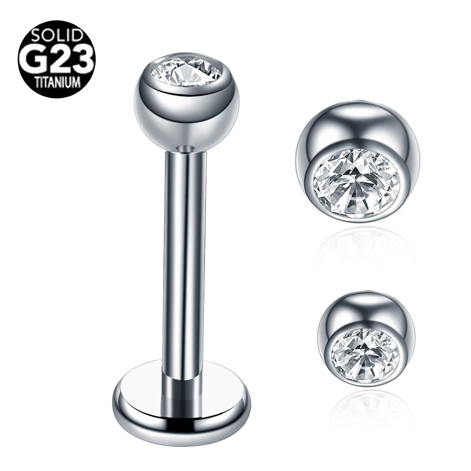 1PC 16G G23 Titanium Inner Thread Labret Stud Lip Monore Rings Gem Earrings Stud Ear Cartilage Tragus Barbell Piercing Jewelry