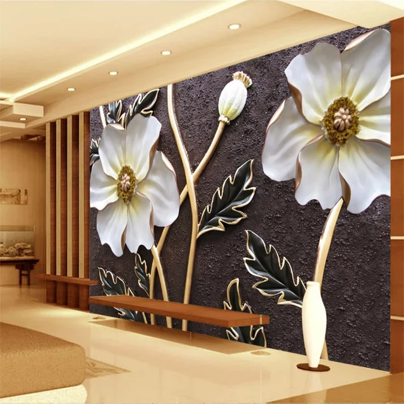 

Large Mural Retro Embossed Big Flowers Photo Wallpapers For Living Room Bedroom Wall Decoration Wall Covering Papel De Parede 3D