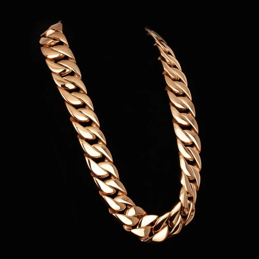 Arabic Gold Jewelry Heavy Stainless Steel Mens Curb Chain Necklace Punk  Gold Chain Biker Huge Long Chain Necklace for Man