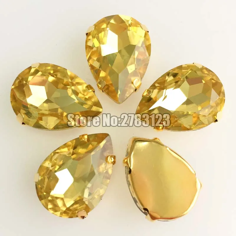 Free shipping light yellow AAA Glass Crystal sew on claw stones Gold bottom loose rhinestones diy/Clothing accessories SWLJ04