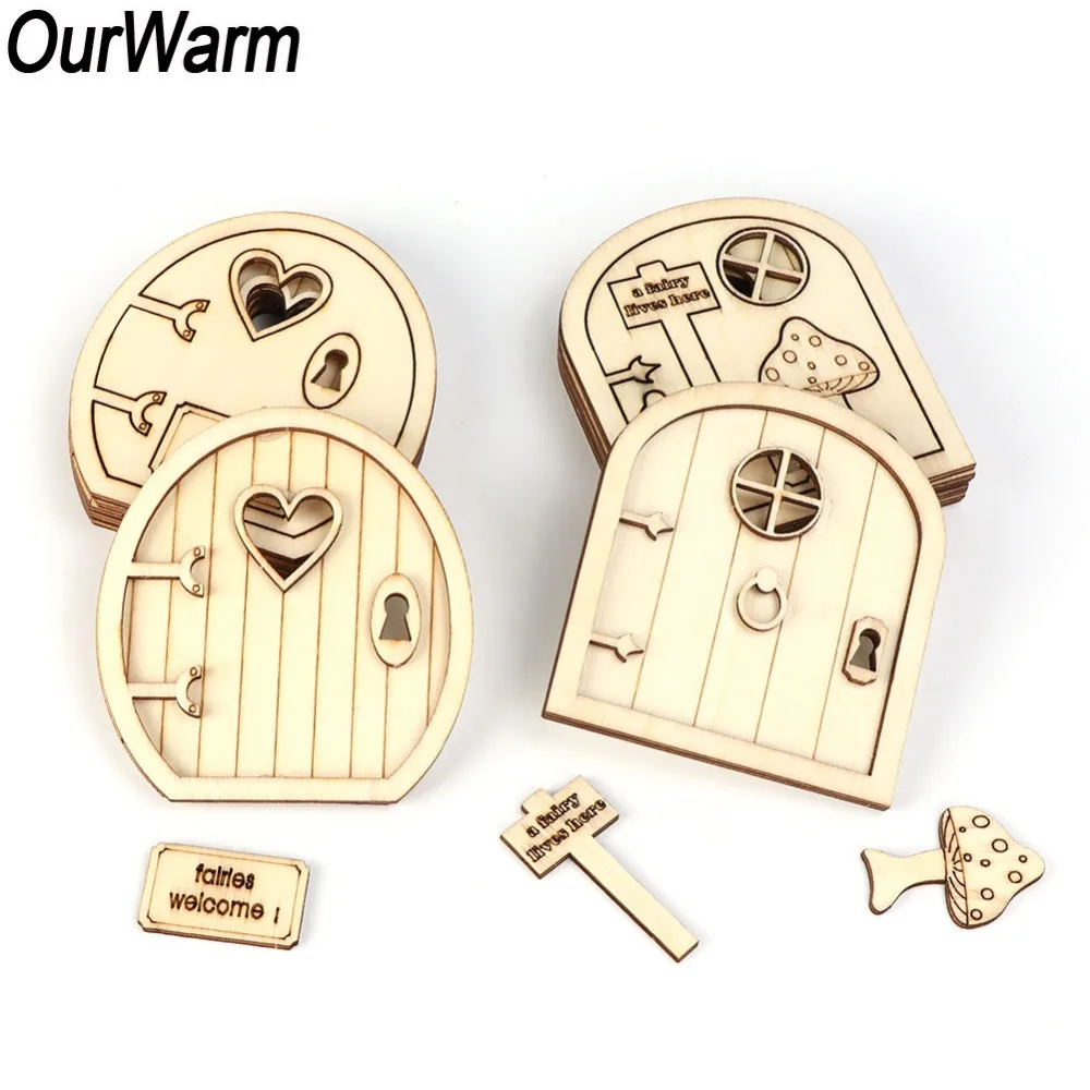 

OurWarm 12Pcs Gifts for the New Year DIY Wooden Fairy Door Christmas Elf Craft Merry Christmas Party Favors Vintage Home Decor