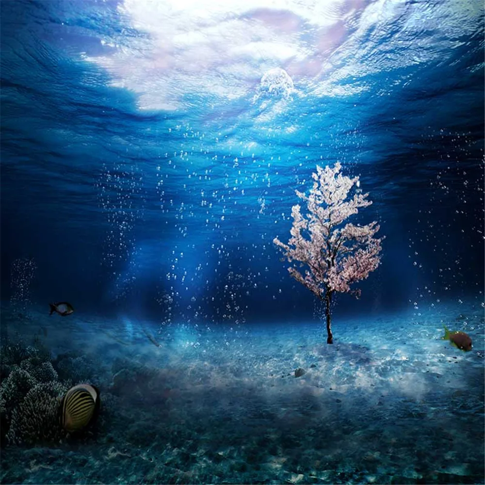 

Undersea World Wedding Photography Backdrops Fantasy Printed Tree Fishes Blue Ocean Children Kids Backgrounds for Photo Studio