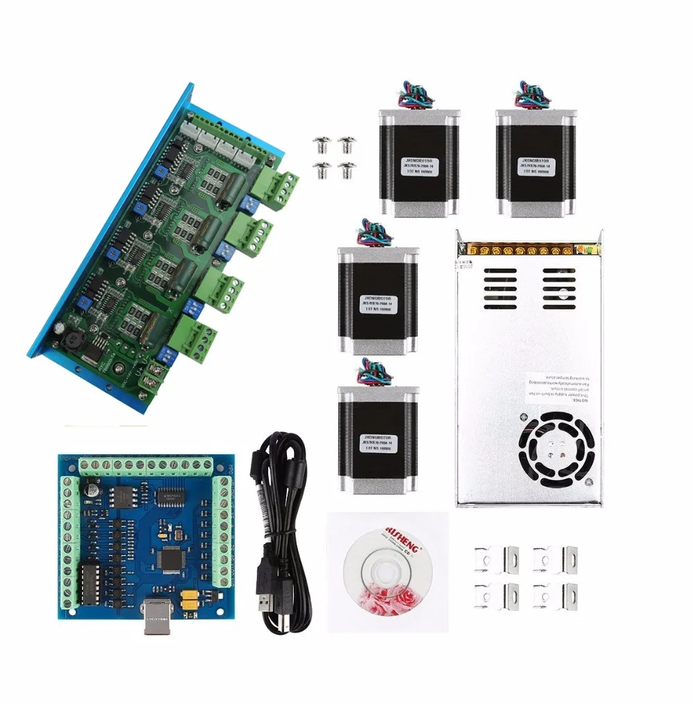 mach3 CNC USB 4 Axis Kit,TB6600 4 Axis stepper motor driver+USB controller card 100KHz + 4pcs nema23 270oz-in motor+power supply