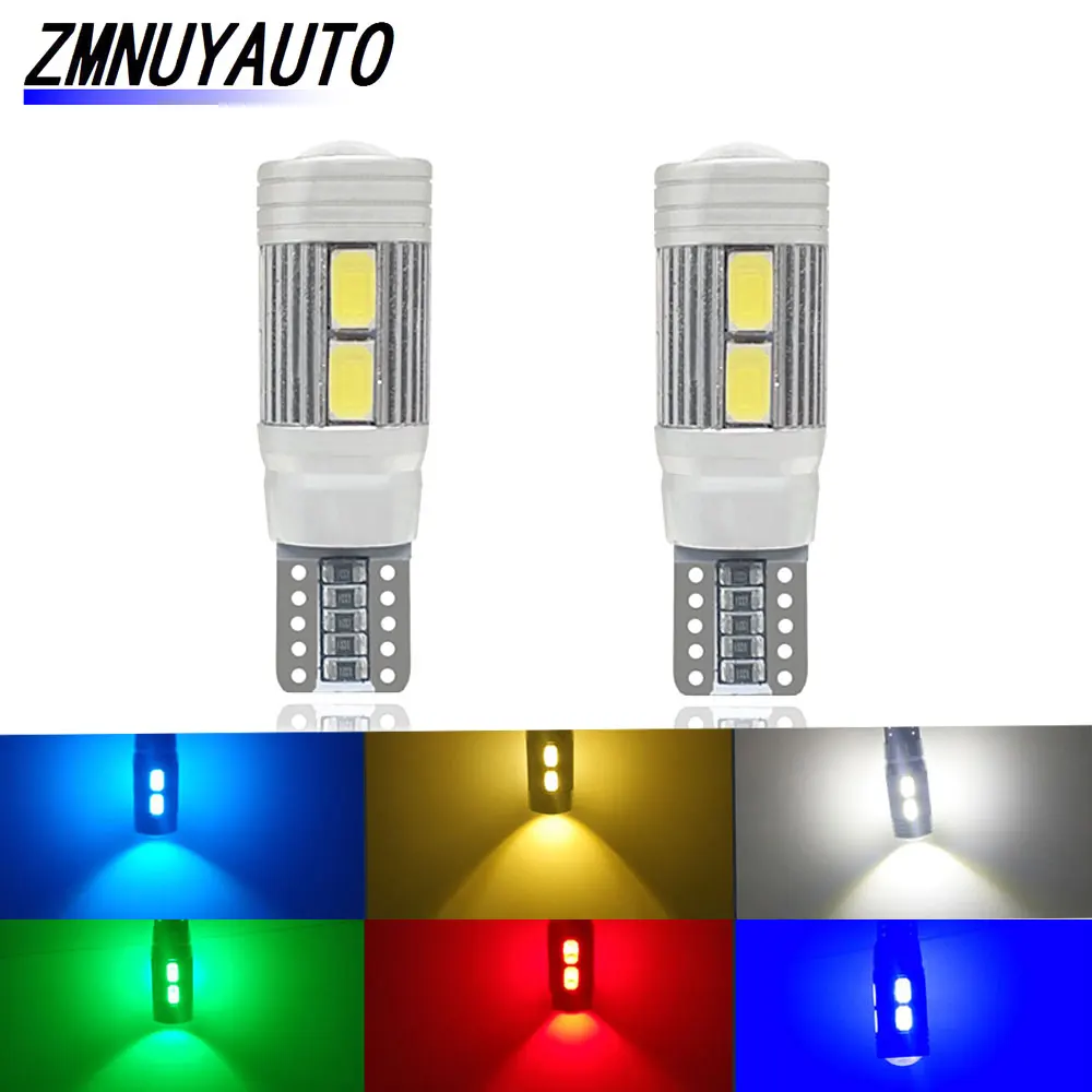 2x t10 led canbus 194 w5w 10smd 5730 car interior lights 168 501 bulbs auto lamp 12v error free white/red/amber/green/blue