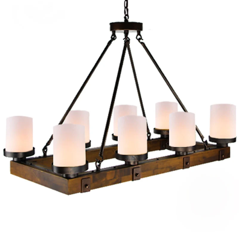 

Industrial wind antique Perdant Light American Wooden Round Rectangular Iron Candlestick Chandelier for Restaurant Bar