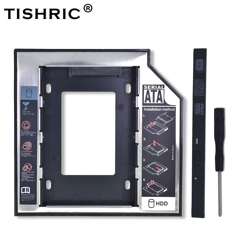 

TISHRIC Plastic Aluminum Universal 9.5/12.7mm SATA 3.0 2nd HDD Caddy 2.5" SSD CD DVD to HDD Case Enclosure CD-ROM ODD Optibay