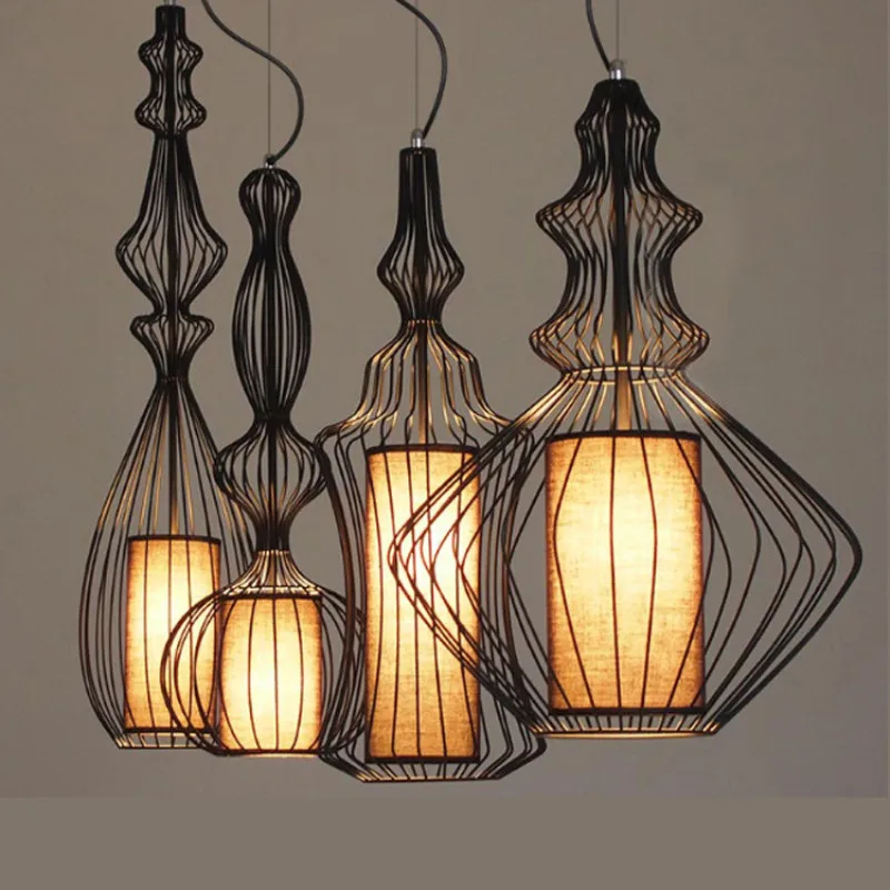 

Creative Retro Bird Cage Shape LED Pendant Cafe Restaurant Retro Hotel Tea House Iron Industrial Lantern LED Chandelier Light