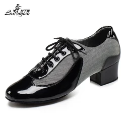 Ladingwu-Sapatos de Dança de Salão para Homens, Sapatos de Dança Latina Moderna, Pano PU e Rede, Cor Preto Vermelho e Branco, Novo, 2018