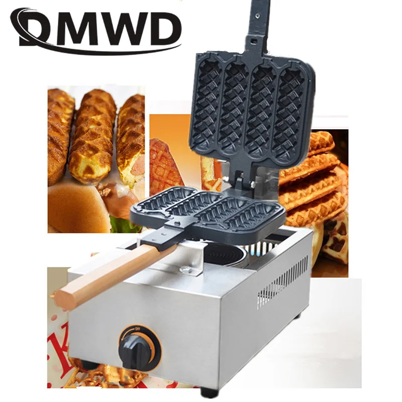 DMWD-máquina comercial de gas para hacer gofres, cono crujiente antiadherente, máquina para hornear magdalenas, aperitivos, panadero, 4 Uds.