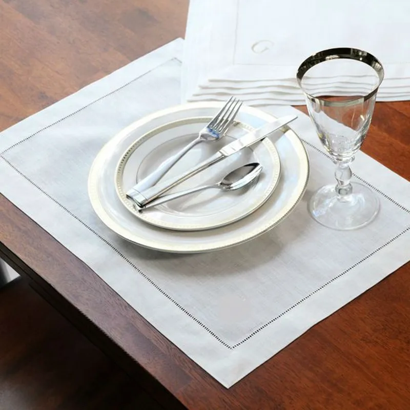 

12 Pcs Hemstitched Place Mat Cotton Napkins White Table Mat Beautiful Natural Linen Dinner Mat Fabric Napkin Place Mat