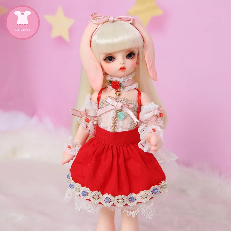 BJD SD Doll Clothes 1/ 6 Lace Dress Red and Green Lace Apron For Vloks Girl Body Doll Accessories