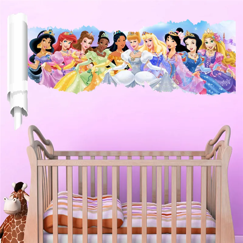 Cartoon Princess Girl Wall Stickers For Kids Rooms PVC Children Wall Decals 3d Kids Bedroom Living Room Decor Children Gift