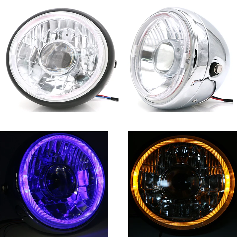 

Motorcycle Vintage Headlight Universal LED Moto Fashion Headlamp Scooter Retro Black Front Light Spotlight Motor Round Head Lamp