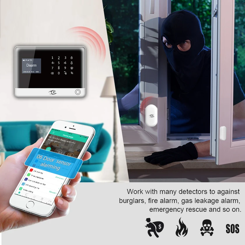 SMARSECUR Russian Spanish English H6 WIFI GSM Alarm System Security Home GSM Alarm System APP Control Alarm DIY Kit-45