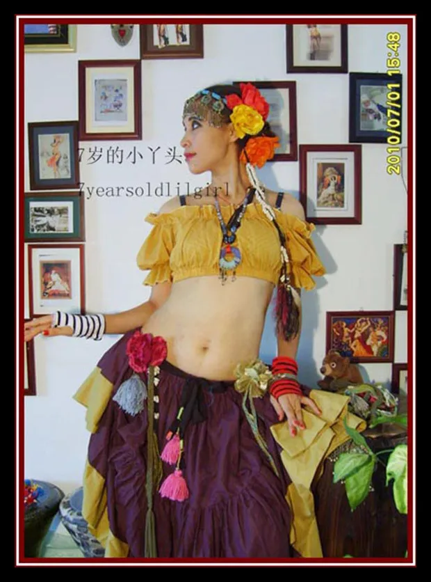 ATS BELLY DANCE Renaissance Crop Top Pirate Wench Gypsy Fairy Costume Peasant  Tribal Choli   T16-T20