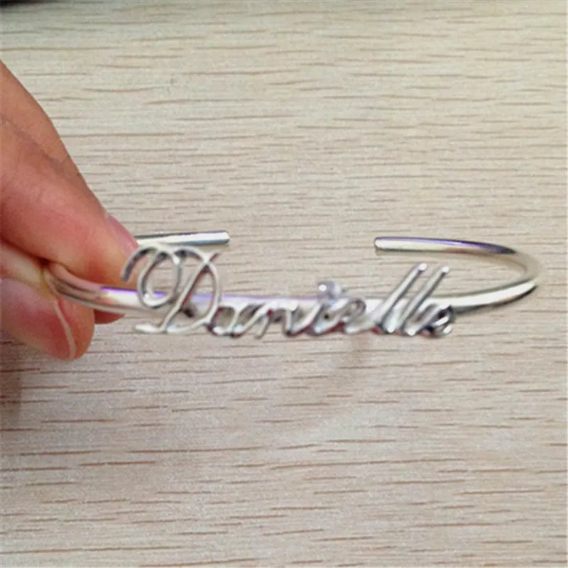 Luxury Crystal Cuff Bangle Personalized Nameplate Thin Bangle Custom 3D Name Bracelet Christmas Gift