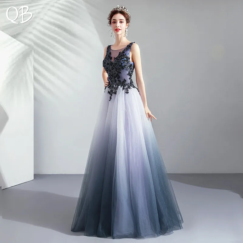 Robe de soirée en Tulle bleu, ligne a, longueur au sol, fleurs, dentelle, perles, luxe, robes de bal, nouvelle mode, XH400, 2020