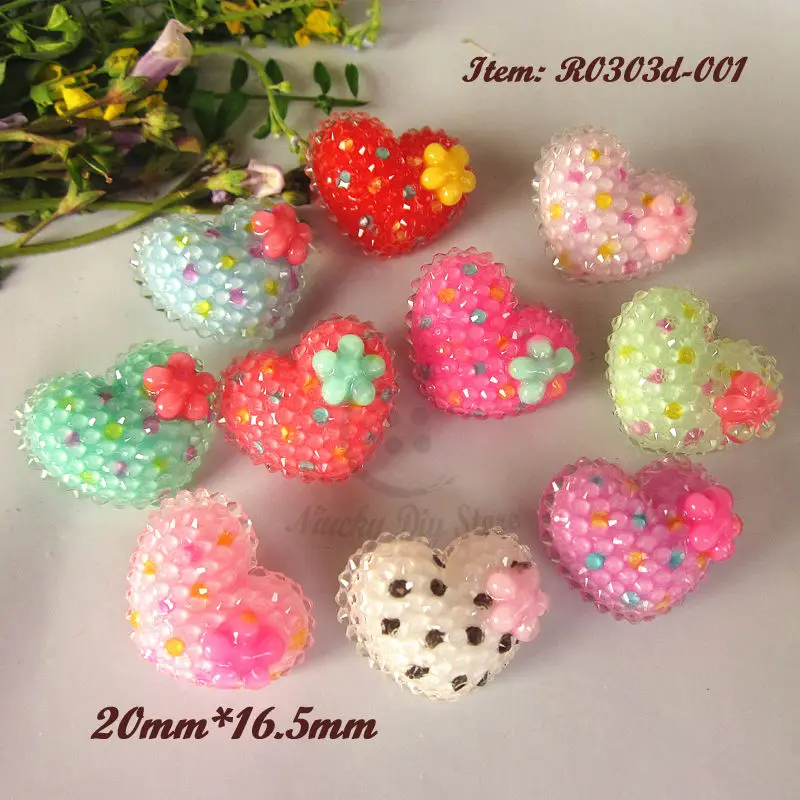 144pcs Mixed color Cute Jelly heart decorative buttons for Children shank rhinestone embellishments headwear handmade decoration