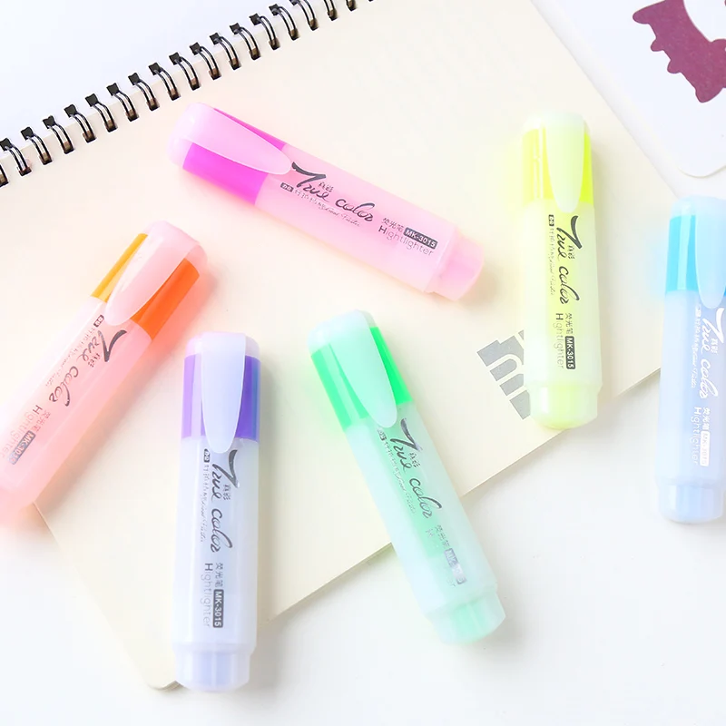 

6 Colors/lot Creative highlighter colorful oblique head marker pen focus mark graffiti Drawing Stationery School Art Supplies
