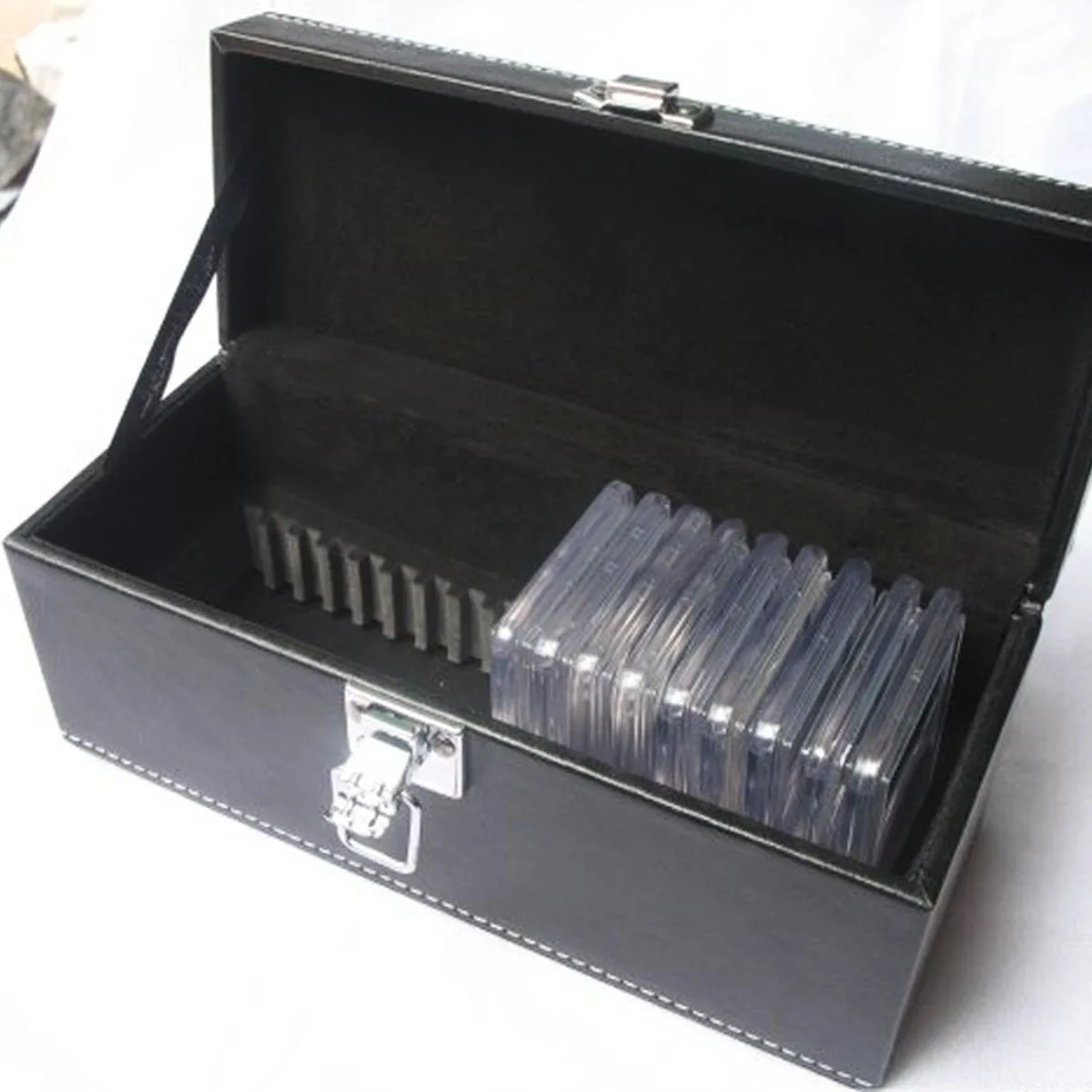 JX-LCLYL  20pcs Coins Slab Storage Box Case Holders Black PU Leather For PCGS NGC