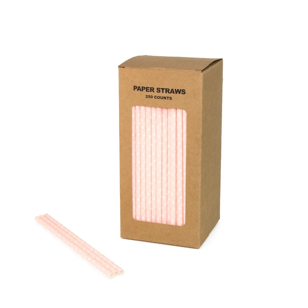 

Free Shipping 100% Biodegradable Paper Straws For Birthday Party, Sold Pink Swiss Dot Paper Straws 250 Counts Box