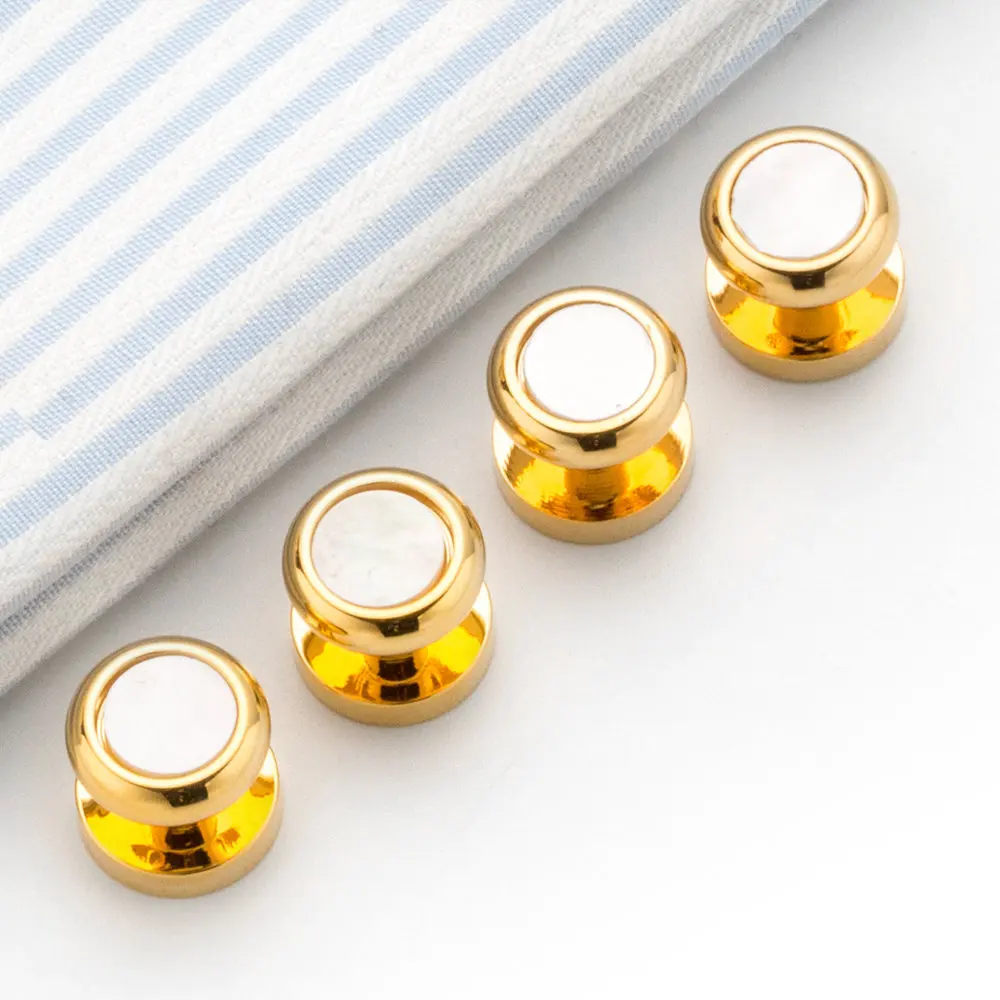 VAGULA 8PCS Shirt Stud 24K Gold-color Cufflink Top Quality Mother Pearl Natural Shell Tuxedo anBrd Sleeve Button Gift V17