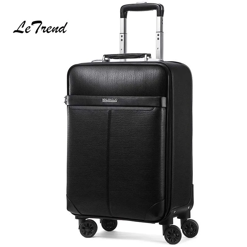 Letrend Business Man Rolling Luggage Spinner 16 inch Cabin Trolley PU Leather Trunk Women Suitcases Wheels Travel Bag