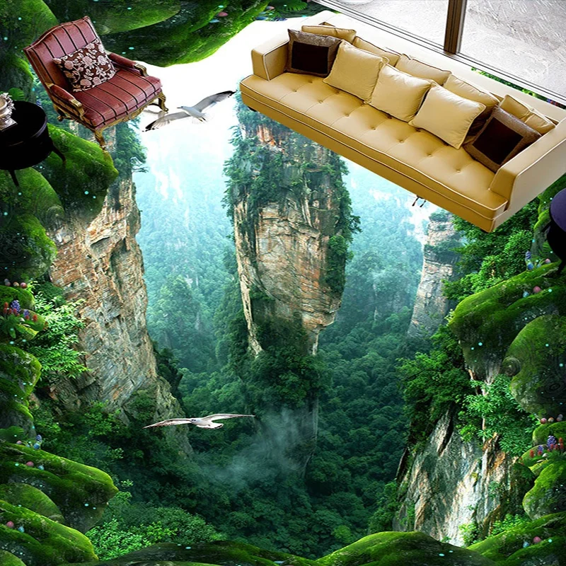 

beibehang Custom floor painting cliff 3D mural living room bedroom restaurant floor painting mall hotel bathroom floor painting