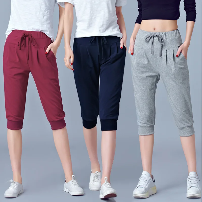 High Waist Stretch Pants Women Summer Calf Length Harem Pants Large Size 5xl 6XL Casual Trouser Joggers Sweatpants Capri female