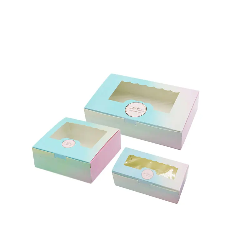 

100Pcs Paper Box Window Party kid Birthday Gradient Color Kraft Gift Paper Boxes Food Packaging Candy Wedding Cardboard Cake Box