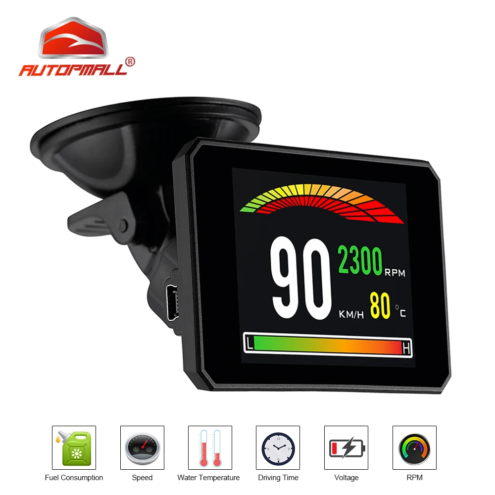 OBD 2 II HUD Head Up Display Temperature Car KM/h MPH Turbo Boost Pressure Speed Projector On The Windshield For Car HUD