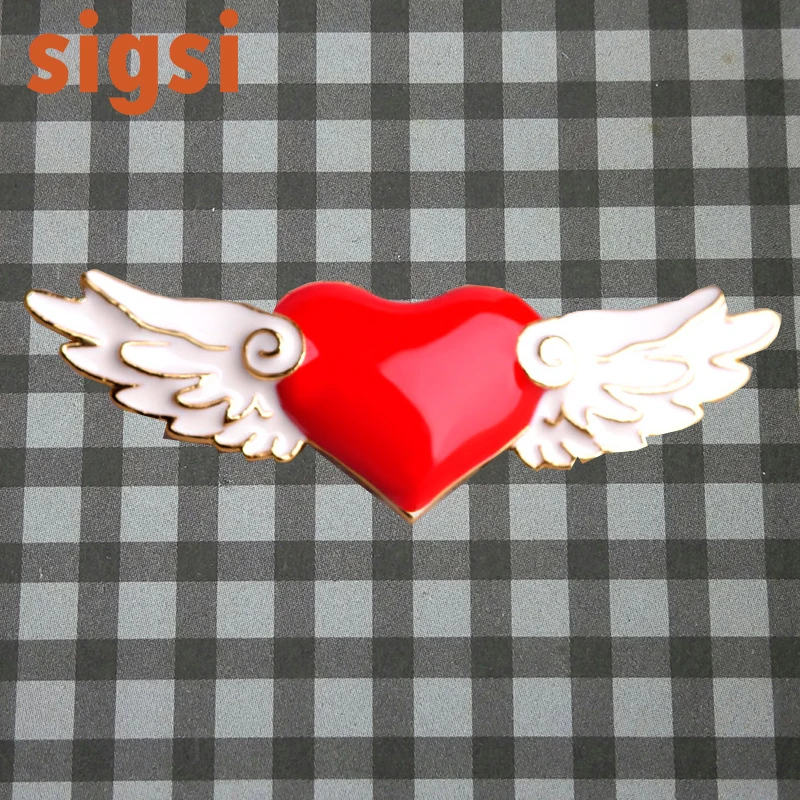 50/100pcs hot selling high quality 50mm fancy enamel cute angel wing with red heart osplay Korea brooch pin/gift/party/wedding