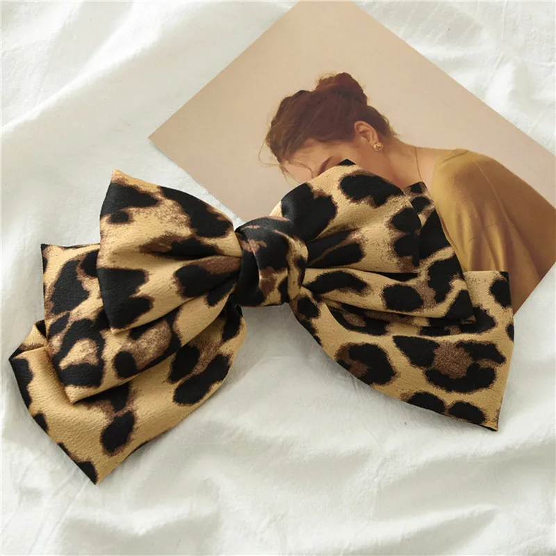 New Arrival Barrette 3 layers Leopard Print Hairgrips Big Large Bow Hairpin For Girls Ladies Hair Clip Fashion Hair Accessories