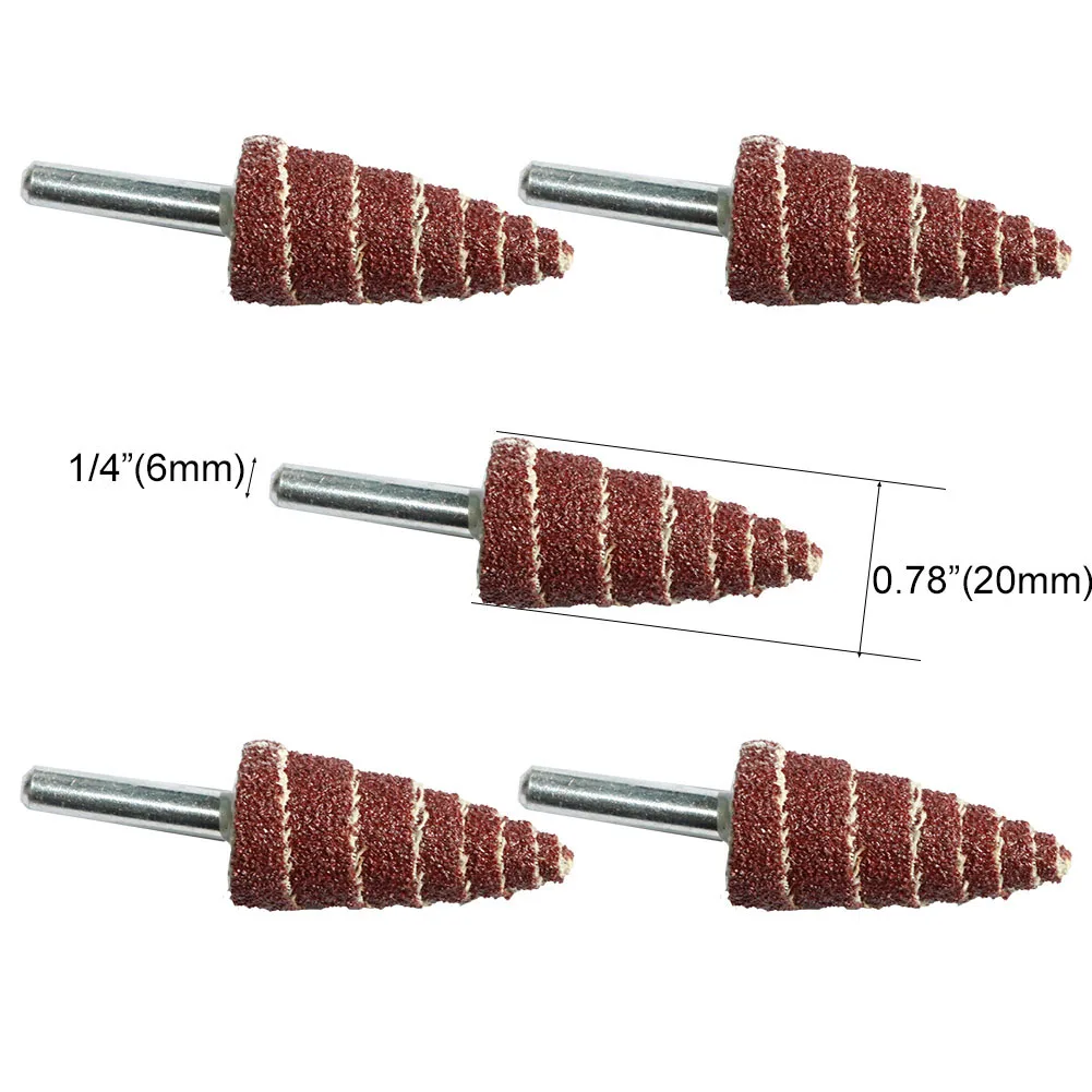5Pc 1" 16mm/20mm Tapered Cone Grinding Head Grit 80 240 Sandpaper Flap Wheel Polishing Sanding Wheel Drill Rotary Tool 6mm Shank