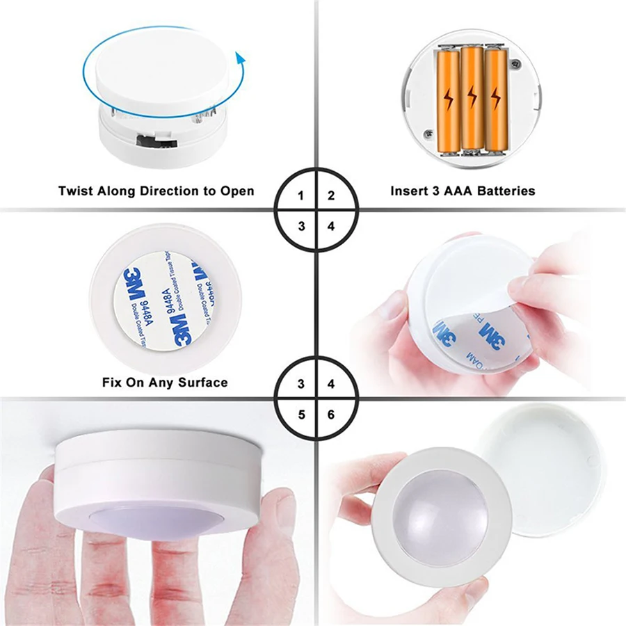 Luz LED con Sensor táctil regulable para debajo del gabinete, luces de disco, focos de luz descendente inalámbricos para cerrar el armario, lámpara de noche para pasillo