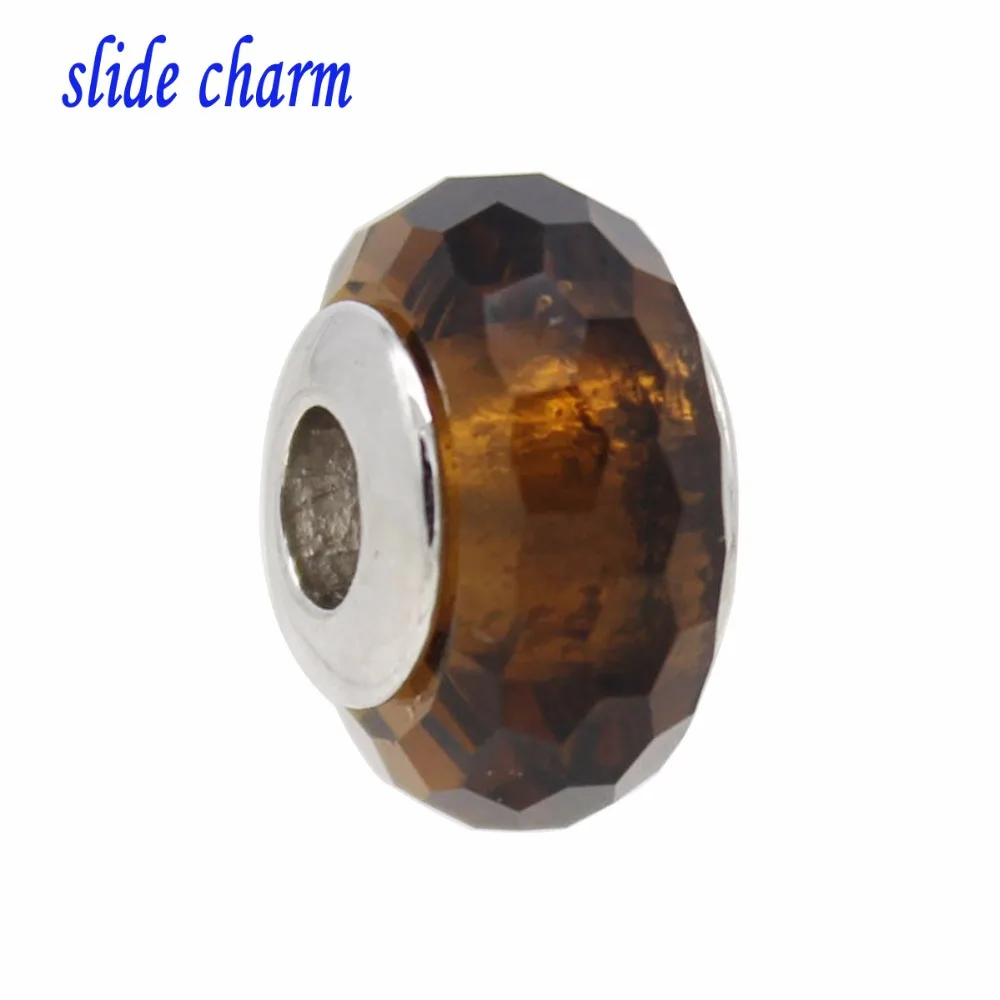 

slide charm Popular accessories 5mm brass brown glass beads fit Pandora bracelet Free shipping