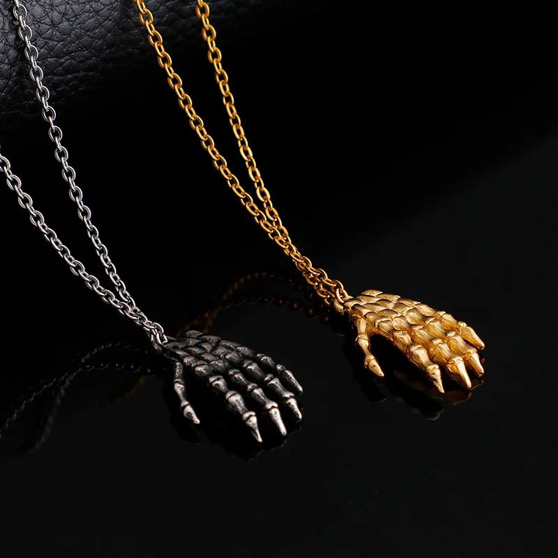 Punk style exaggerated skull claw necklace fashion palm stainless steel pendant